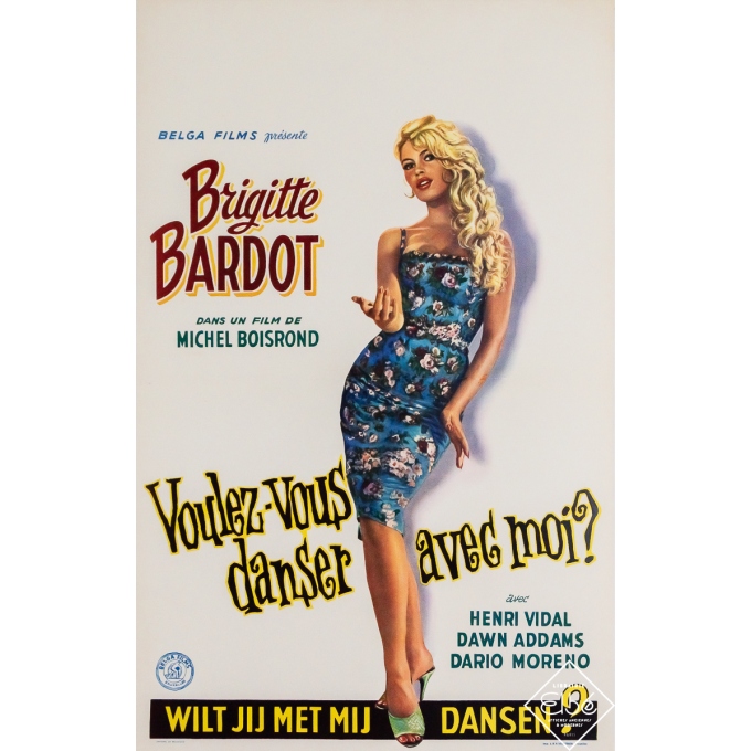 Affiche ancienne originale de cinéma - Voulez-vous danser avec moi ? Belge - Brigitte Bardot - 56 par 35 cm