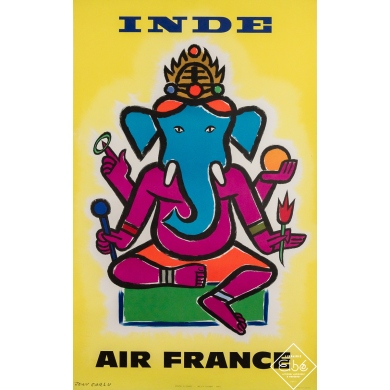 Affiche ancienne originale de voyage - Air France Inde - Jean Carlu - 100 par 62 cm