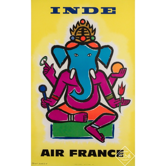 Original vintage travel poster Air France India - Jean Carlu - 39.37 by 24.41 inches