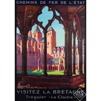 Original vintage travel poster Visit Brittany - France - Tréguier le cloître - Pierre Commarmond - 40.94 by 28.94 inches