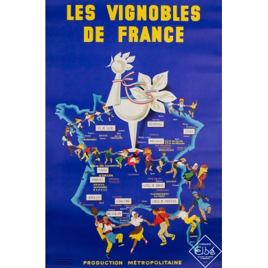 Original vintage travel poster Les vignobles de France - Jihel - 37.99 by 25 inches