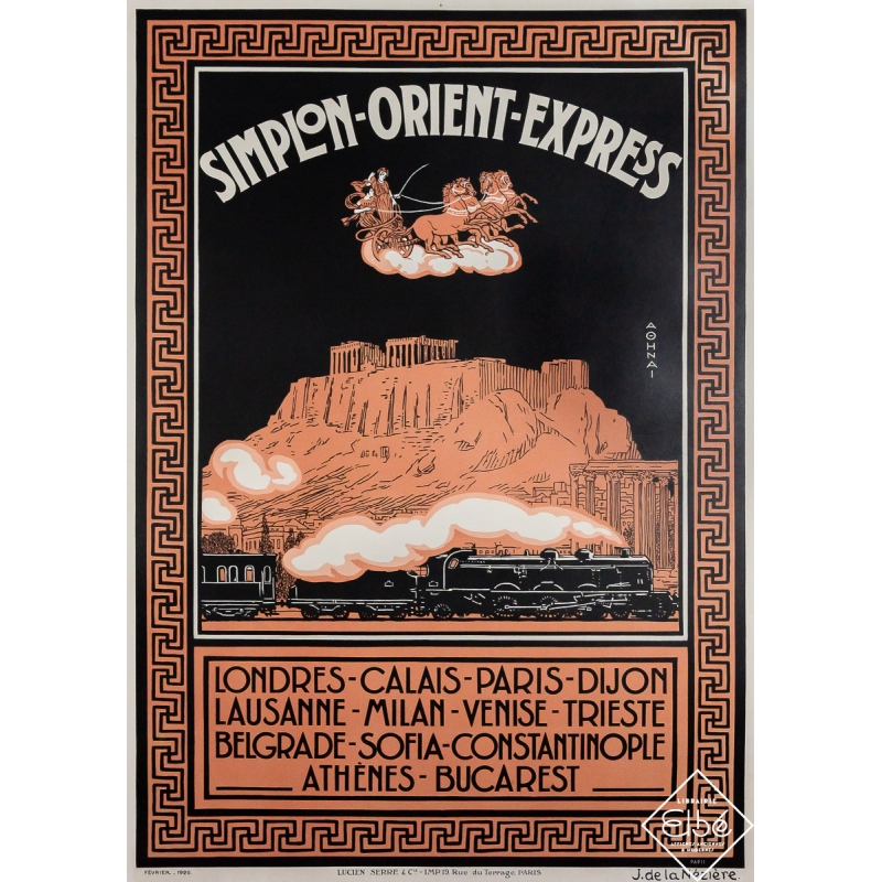 Original vintage travel poster Simplon-Orient-Express - Athens - Joseph de la Nézière - 42.52 by 30.71 inches