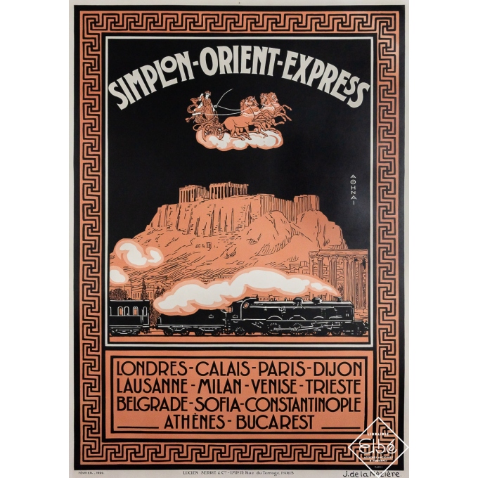 Affiche ancienne originale de voyage - Simplon-Orient-Express - Athènes - Joseph de la Nézière - 108 par 78 cm