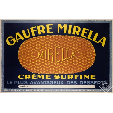 Affiche ancienne originale de publicité - Gaufre Mirella - Circa 1930 - 78 par 118 cm