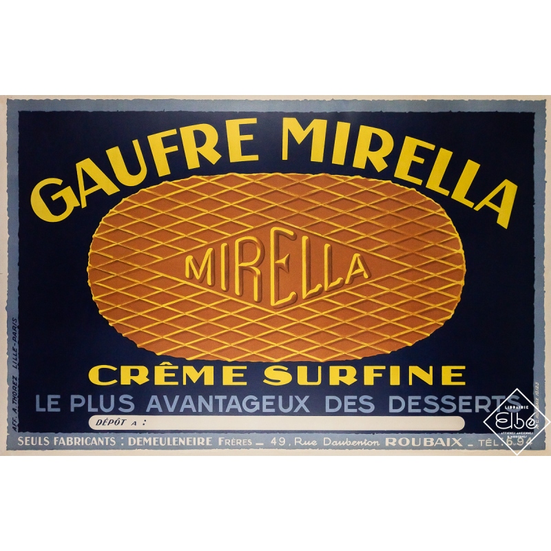 Affiche ancienne originale de publicité - Gaufre Mirella - Circa 1930 - 78 par 118 cm