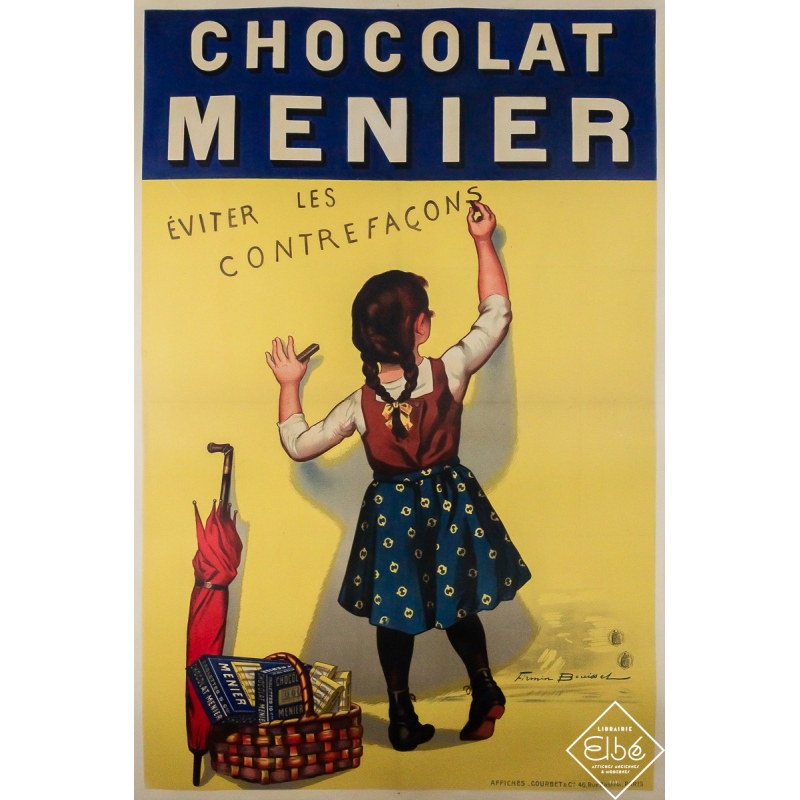 Original vintage advertising poster Chocolat Menier - Éviter les contrefaçons - Firmin Bouisset - 59.45 by 39.76 inches