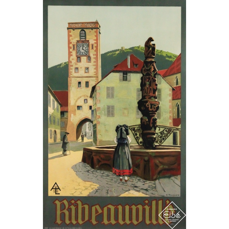 Affiche ancienne originale de voyage - Ribeauvillé - G. Troussard - Circa 1920 - 100 par 62.5 cm