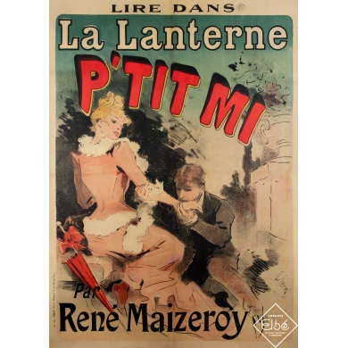 Original vintage advertising poster Lire dans La Lanterne - P’tit Mi par René Maizeroy - Jules Chéret - 47.83 by 34.06 inches