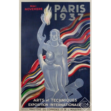 Affiche ancienne originale - Leonetto Cappiello - Exposition internationale Paris 1937 Arts et techniques - 119 par 80 cm