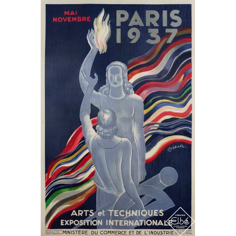 Affiche ancienne originale - Leonetto Cappiello - Exposition internationale Paris 1937 Arts et techniques - 119 par 80 cm