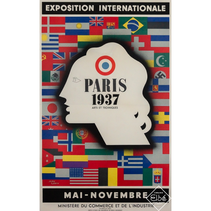 Affiche ancienne originale - Exposition internationale Paris 1937 Arts et techniques - Jean Carlu - 99 par 61 cm