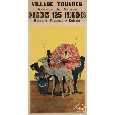 Affiche ancienne originale - Village Touareg - Arènes de Nîmes - Sandy Hook - Circa 1920 - 73.5 par 38 cm