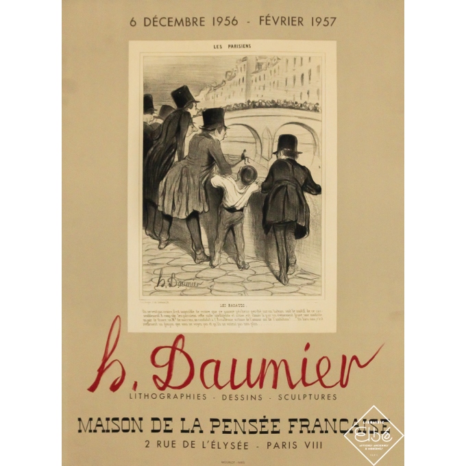 Affiche ancienne originale d'exposition d'après H. Daumier - Lithographies Dessins Sculptures - H. Daumier - 63 par 47 cm