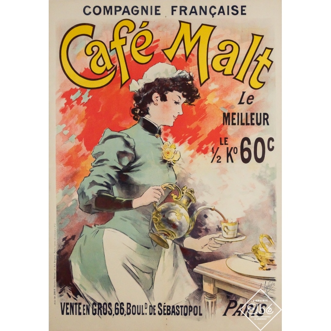 Original vintage advertising poster Compagnie française Café Malt - Lucien Lefèvre - 48.43 by 34.65 inches
