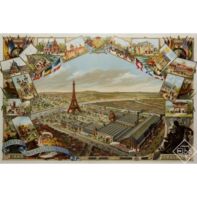 Affiche ancienne originale - Exposition universelle de Paris - Arts et sciences  - 58 par 88.5 cm