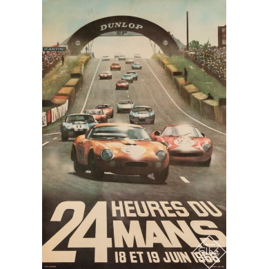 Affiche ancienne originale - 24 heures du Mans - André Delourmel - 57.5 par 39.5 cm