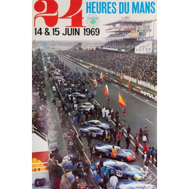 Original vintage poster 24 heures du Mans 1969 - André Delourmel - 23.62 by 15.75 inches