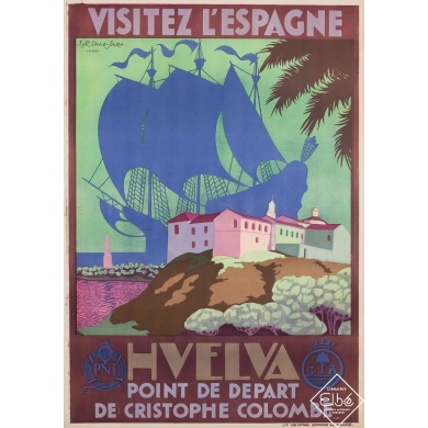 Original vintage poster Visit Spain - Huelva - J. y R. Diaz-Jara - 40.55 by 28.74 inches