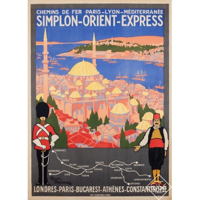 Affiche ancienne originale de voyage - Simplon-Orient-Express Constantinople Istanbul - Roger Broders - 108 par 78 cm