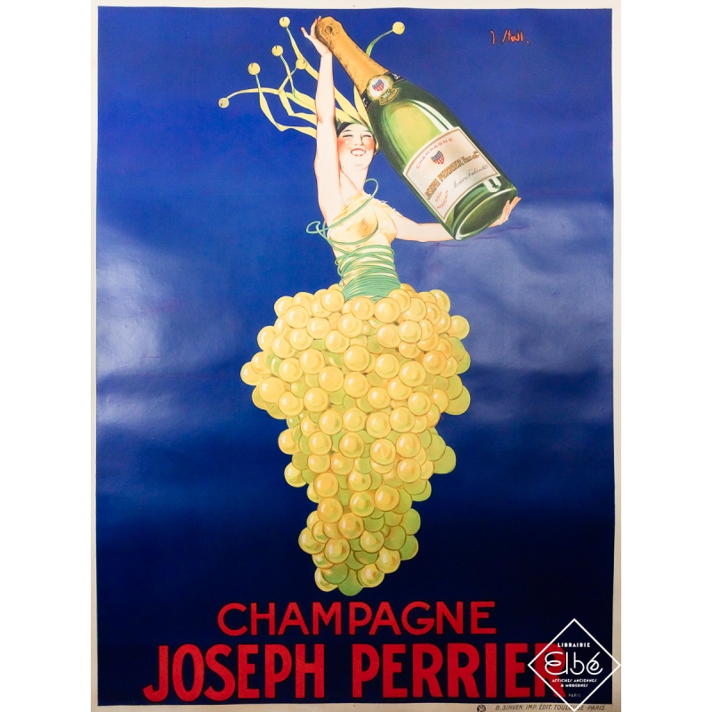 Affiche ancienne originale de publicité - Champagne Joseph Perrier - J. Stall - Circa 1930 - 158 par 119 cm
