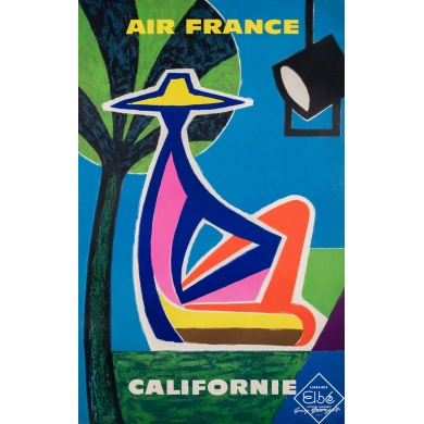 Original vintage travel poster Air France Californie - Guy Georget - 38.98 by 24.61 inches