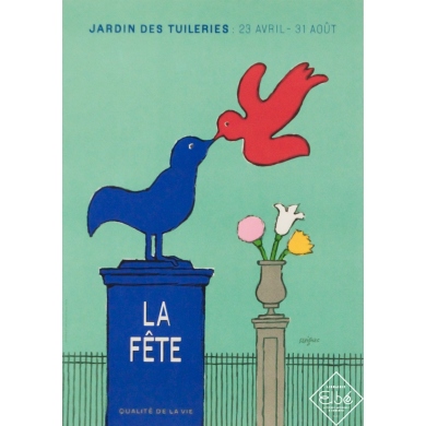 Affiche ancienne originale - La fête - Jardin des Tuileries - Savignac - Circa 1980 - 57 par 40.5 cm