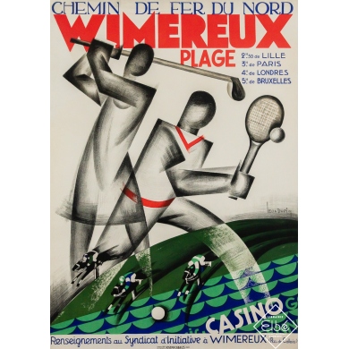 Original vintage travel poster Wimereux plage - Chemin de fer du Nord - Leon Dupin - 41.34 by 29.13 inches