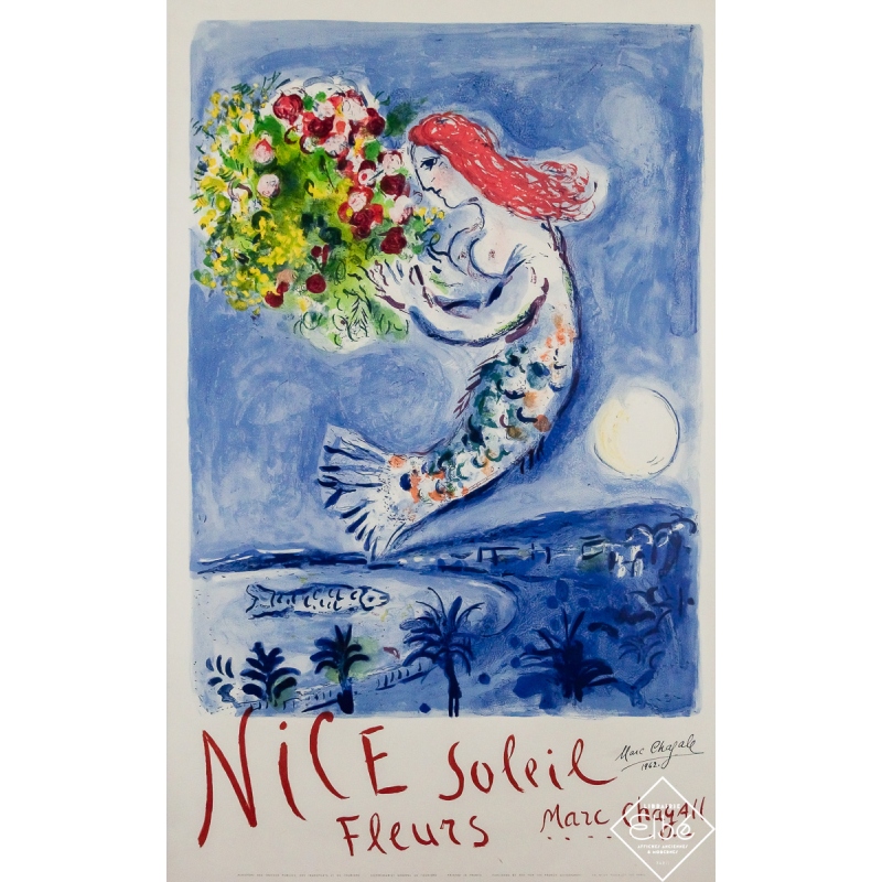 Original vintage travel poster Nice Soleil Fleurs signed - Marc Chagall - 39.17 by 24.41 inches
