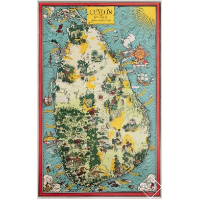 Affiche ancienne originale - Ceylon her Tea & other industries - Ceylan - Sri Lanka - Gill MacDonald - Circa 1940 - 76 par 48 cm