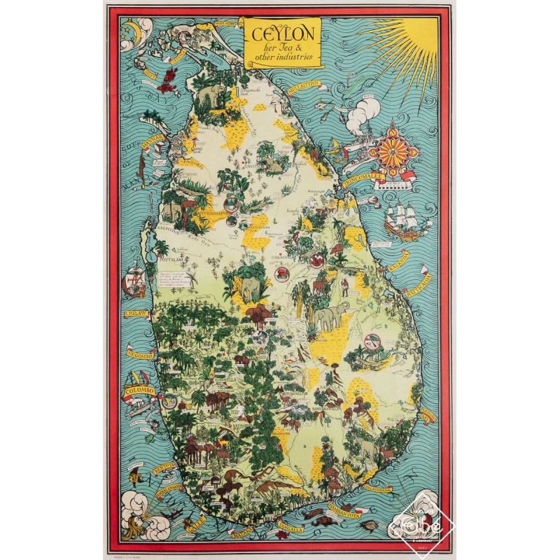 Original vintage poster Ceylon her Tea & other industries - Ceylan - Sri Lanka - Circa 1940 - 29.92 by 18.9 inches