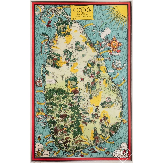 Original vintage poster Ceylon her Tea & other industries - Ceylan - Sri Lanka - Circa 1940 - 29.92 by 18.9 inches