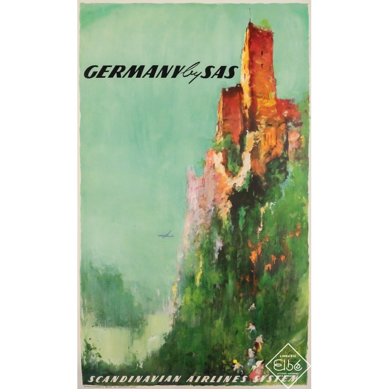Affiche ancienne originale de voyage - Germany by SAS - Allemagne - Don - Circa 1950 - 100.5 par 61 cm
