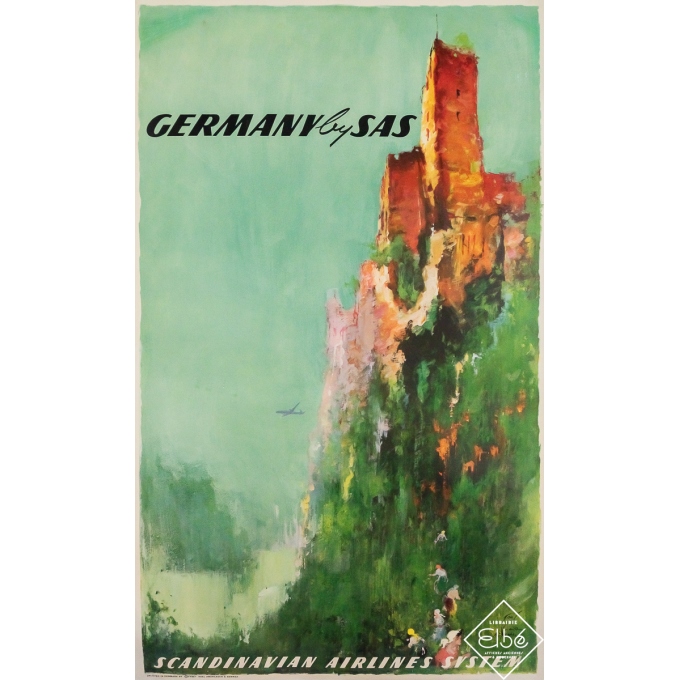 Affiche ancienne originale de voyage - Germany by SAS - Allemagne - Don - Circa 1950 - 100.5 par 61 cm
