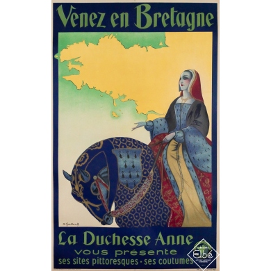 Affiche ancienne originale de voyage - Venez en Bretagne - La Duchesse Anne - André Galland - Circa 1930 - 99.5 par 62 cm
