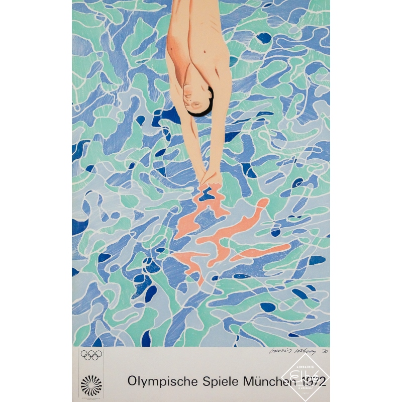 Affiche ancienne originale - Jeux olympiques de Munich - David Hockney - 100.5 par 64 cm