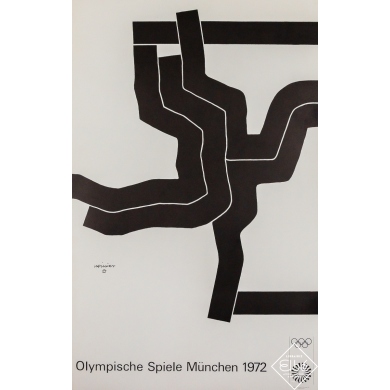 Affiche ancienne originale - Jeux olympiques de Munich - Eduardo Chillida - 101 par 63.5 cm