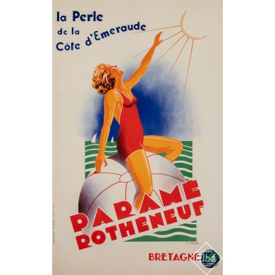 Original vintage travel poster Paramé-Rothéneuf - Côte d’Emeraude - R. Hingant - Circa 1935 - 39.37 by 24.41 inches