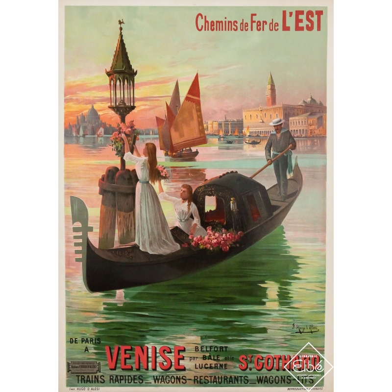 Original vintage travel poster Venice - Eastern Railway - F. Hugo d’Alési - Circa 1900 - 41.34 by 29.92 inches