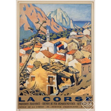 Affiche ancienne originale de voyage - La Corse - André Strauss - 108 par 78 cm
