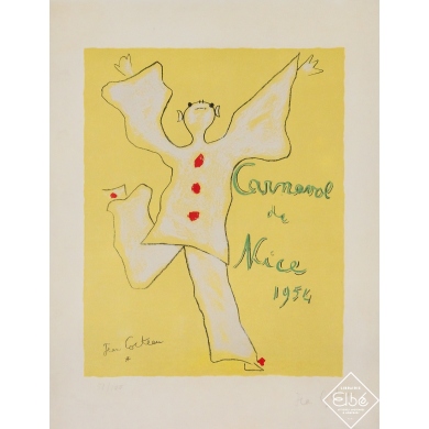 Affiche ancienne originale - Carnaval de Nice - signée numérotée - Jean Cocteau - 65 par 50 cm