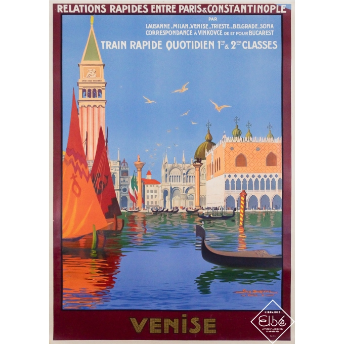 Affiche ancienne originale de voyage - Venise - Orient Express - Geo Dorival - 105.5 par 76 cm