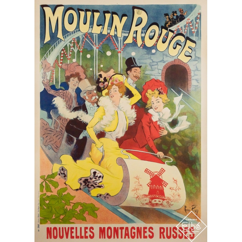 Original vintage advertising poster Moulin Rouge - Nouvelles montagnes russes - René Péan - 49.21 by 35.04 inches
