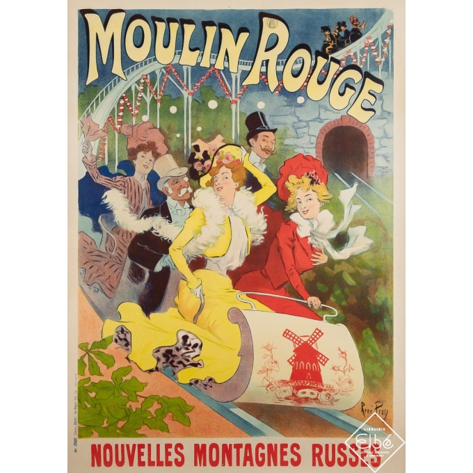 Affiche ancienne originale de publicité - Moulin Rouge - Nouvelles montagnes russes - René Péan - 125 par 89 cm