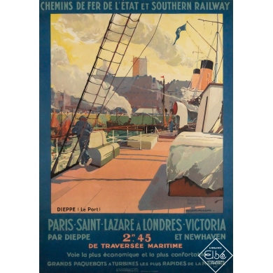 Original vintage travel poster Le port de Dieppe - G. Marchand - Circa 1920 - 41.34 by 29.33 inches