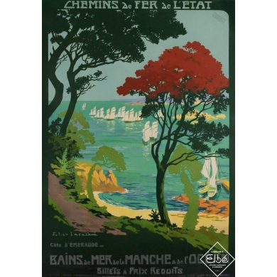 Affiche ancienne - Côte d’Emeraude - Bains de mer de la Manche et de l’Océan - Julien Lacaze - Circa 1920 - 104.5 par 73.5 cm