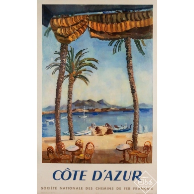 Affiche ancienne originale de voyage - Côte d’Azur - SNCF - Ceria - 98 par 60.5 cm