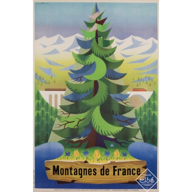 Original vintage travel poster Montagnes de France - Nathan - Circa 1960 - 38.98 by 25.79 inches