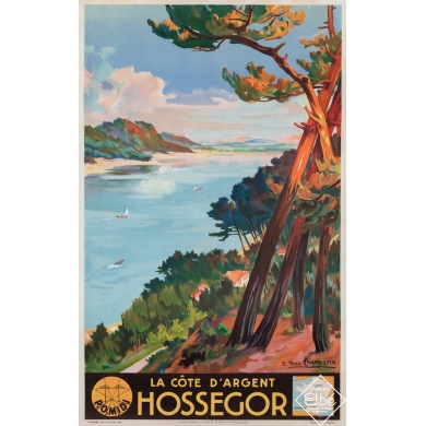 Affiche ancienne originale de voyage - Hossegor - La côte d'argent - E. Paul Champseix - 99 cm par 63 cm