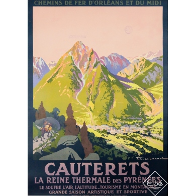Affiche ancienne originale de voyage - Cauterets - Julien Lacaze - Circa 1920 - 103.5 par 74.5 cm