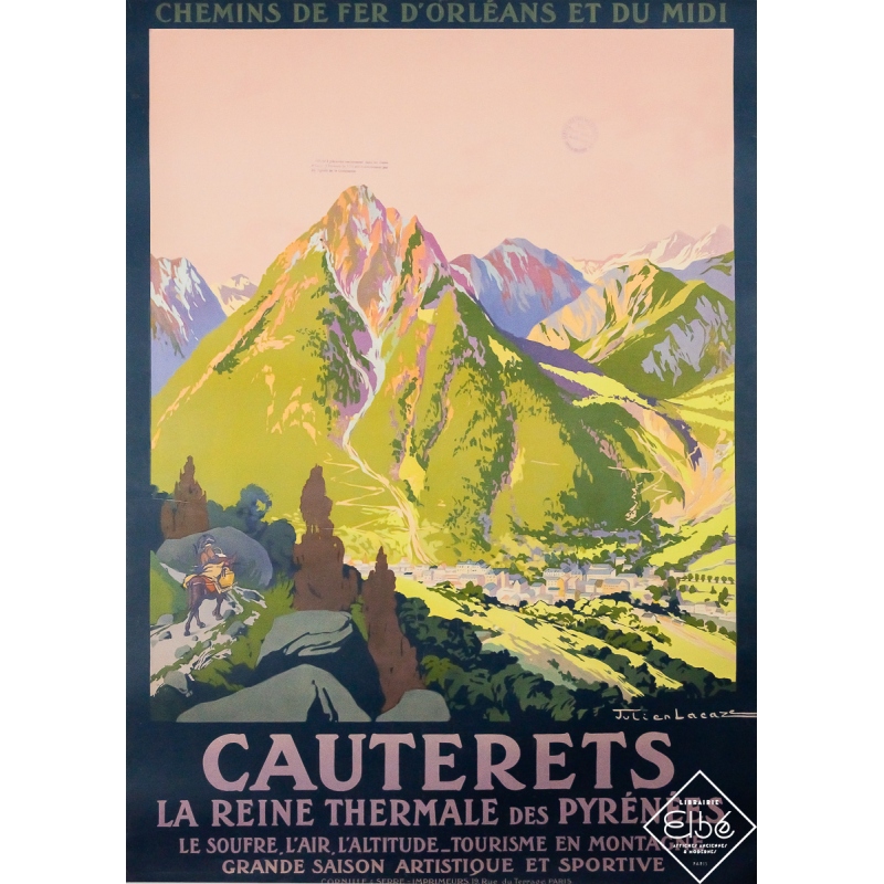 Original vintage travel poster Cauterets - Julien Lacaze - Circa 1920 - 40.75 by 29.33 inches